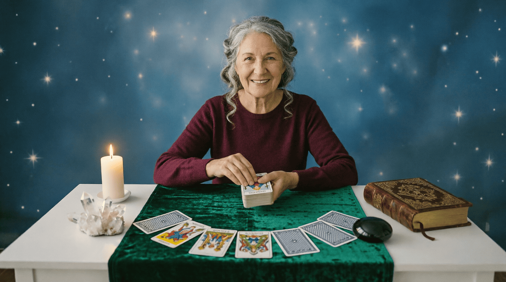 Vidente profesional realizando lectura de tarot para Granada